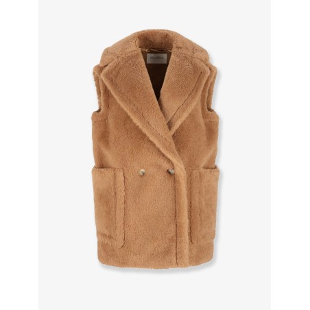 Breda camel and silk sleeveless coat