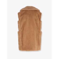 Breda camel and silk sleeveless coat