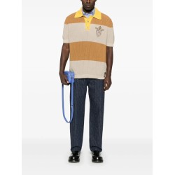 Striped cotton polo shirt with fendi club coat of arms