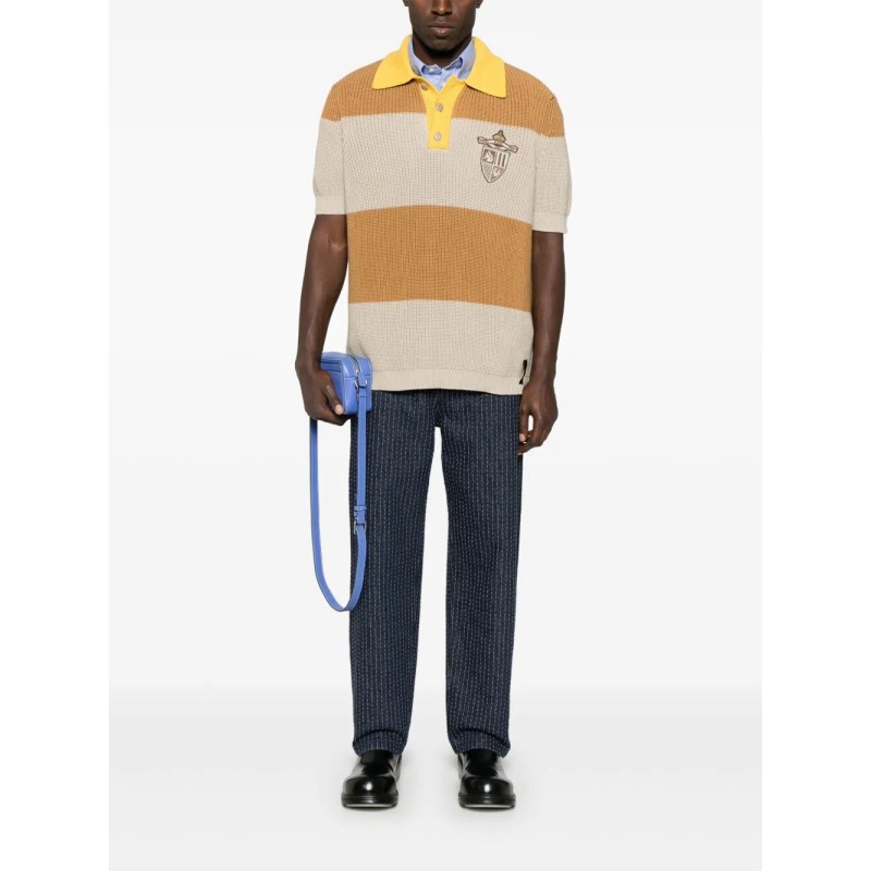 Striped cotton polo shirt with fendi club coat of arms