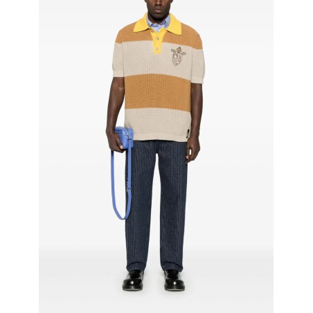 Striped cotton polo shirt with fendi club coat of arms