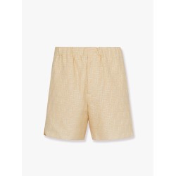 Jacquard linen and cotton bermuda shorts with all-over ff motif