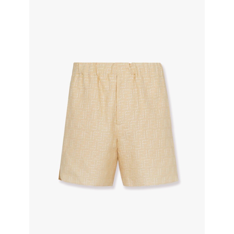 Jacquard linen and cotton bermuda shorts with all-over ff motif