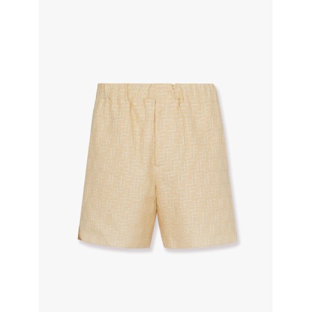 Jacquard linen and cotton bermuda shorts with all-over ff motif