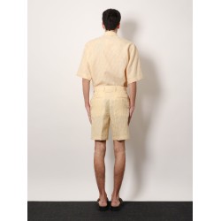 Jacquard linen and cotton bermuda shorts with all-over ff motif