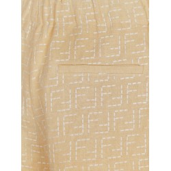 Jacquard linen and cotton bermuda shorts with all-over ff motif