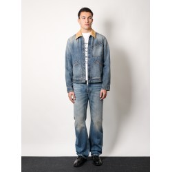 Washed blue straight leg jeans