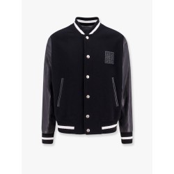 Varsity wool blend bomber with leather sleeves