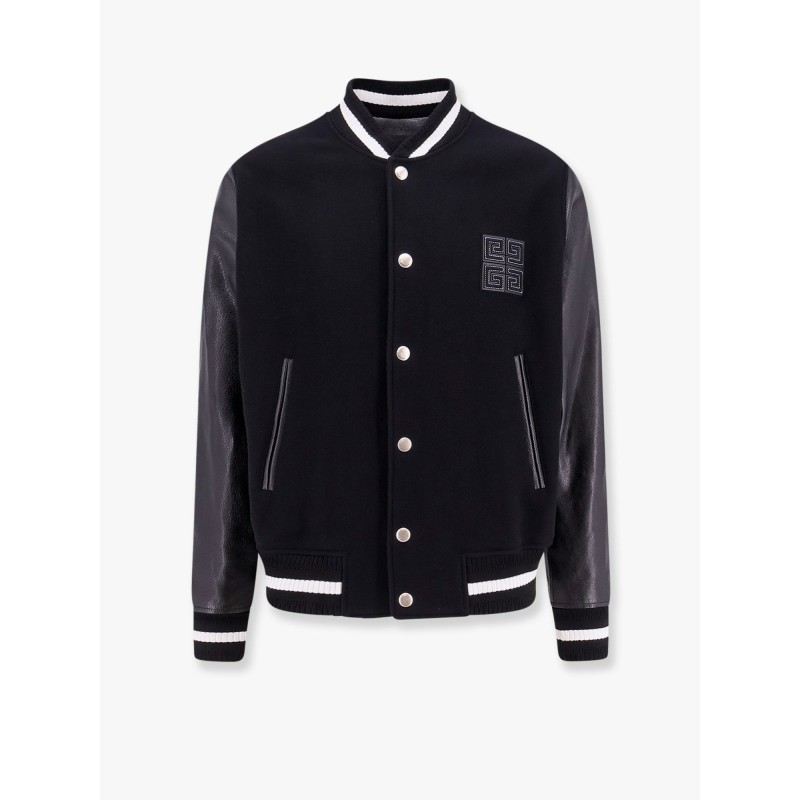 Varsity wool blend bomber with leather sleeves