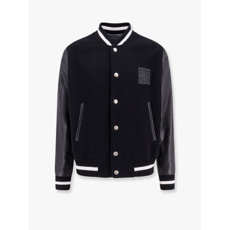 Varsity wool blend bomber with leather sleeves