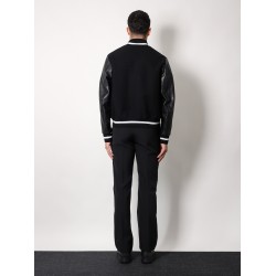 Varsity wool blend bomber with leather sleeves