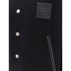 Varsity wool blend bomber with leather sleeves