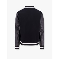 Varsity wool blend bomber with leather sleeves