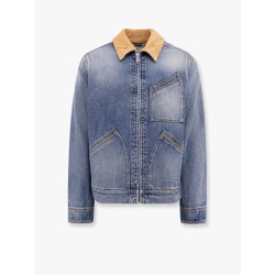 Washed blue ddenim jacket with suede collar
