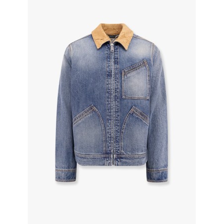 Washed blue ddenim jacket with suede collar