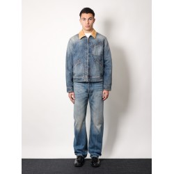 Washed blue ddenim jacket with suede collar