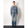 Washed blue ddenim jacket with suede collar