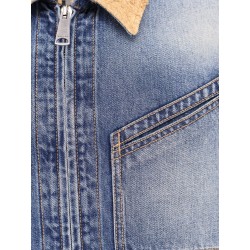 Washed blue ddenim jacket with suede collar