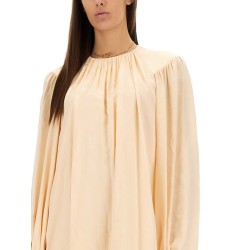 SILK SHIRRED MINI DRESS