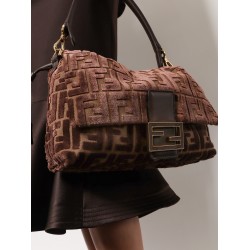 Mamma Baguette Medium FF velvet jacquard crossbody bag