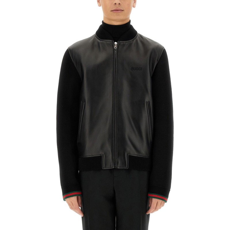 NAPPA LEATHER AND KNITTED BOMBER JACKET