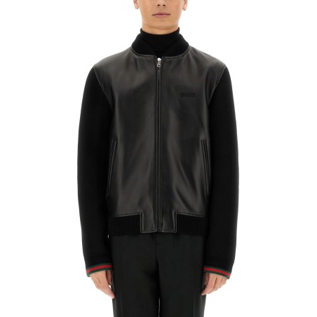 NAPPA LEATHER AND KNITTED BOMBER JACKET