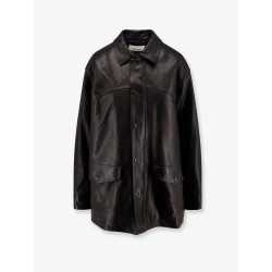 Long padded leather jacket