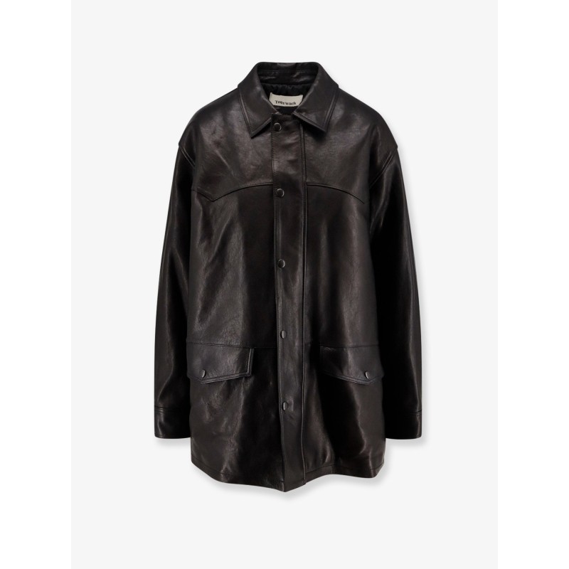 Long padded leather jacket