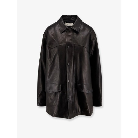 Long padded leather jacket