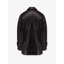 Long padded leather jacket