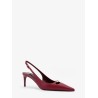 Leather decolletè slingback with metal logo
