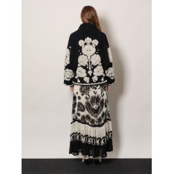 Wool blend coat with Floral Arabesque motif