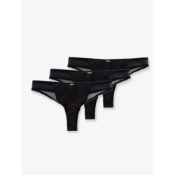 Lurex thong tripack with lace trim