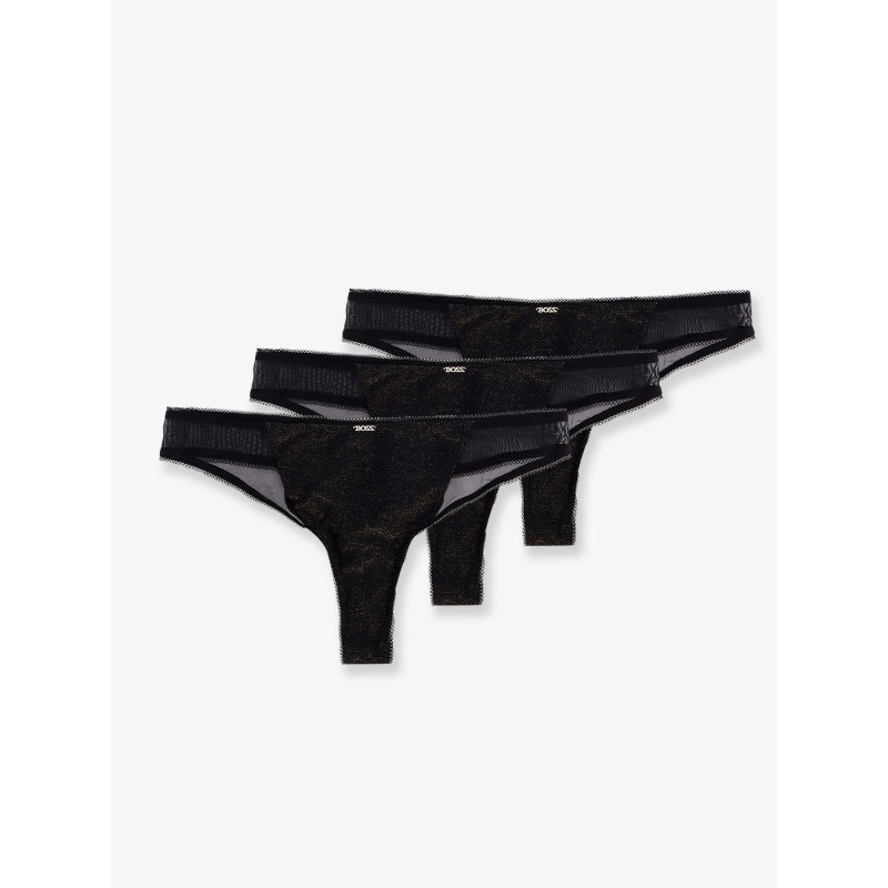 Lurex thong tripack with lace trim