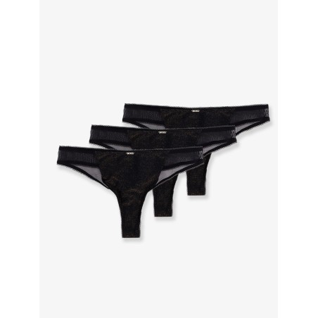 Lurex thong tripack with lace trim