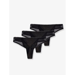 Lurex thong tripack with lace trim