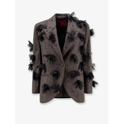 Wool blend blazer with rhinestones and flower patch