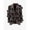 Wool blend blazer with rhinestones and flower patch