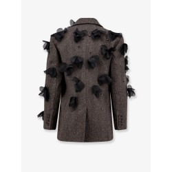 Wool blend blazer with rhinestones and flower patch