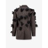 Wool blend blazer with rhinestones and flower patch