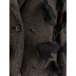 Wool blend blazer with rhinestones and flower patch