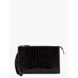 Crocodile-print leather clutch bag