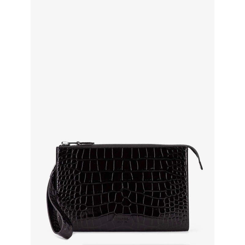 Crocodile-print leather clutch bag