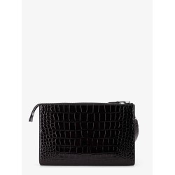 Crocodile-print leather clutch bag