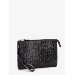 Crocodile-print leather clutch bag