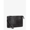 Crocodile-print leather clutch bag