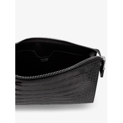 Crocodile-print leather clutch bag