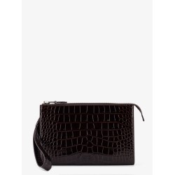 Crocodile-print leather clutch bag
