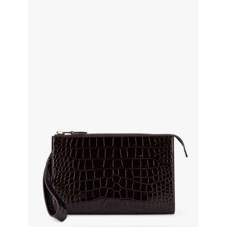 Crocodile-print leather clutch bag
