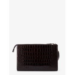 Crocodile-print leather clutch bag